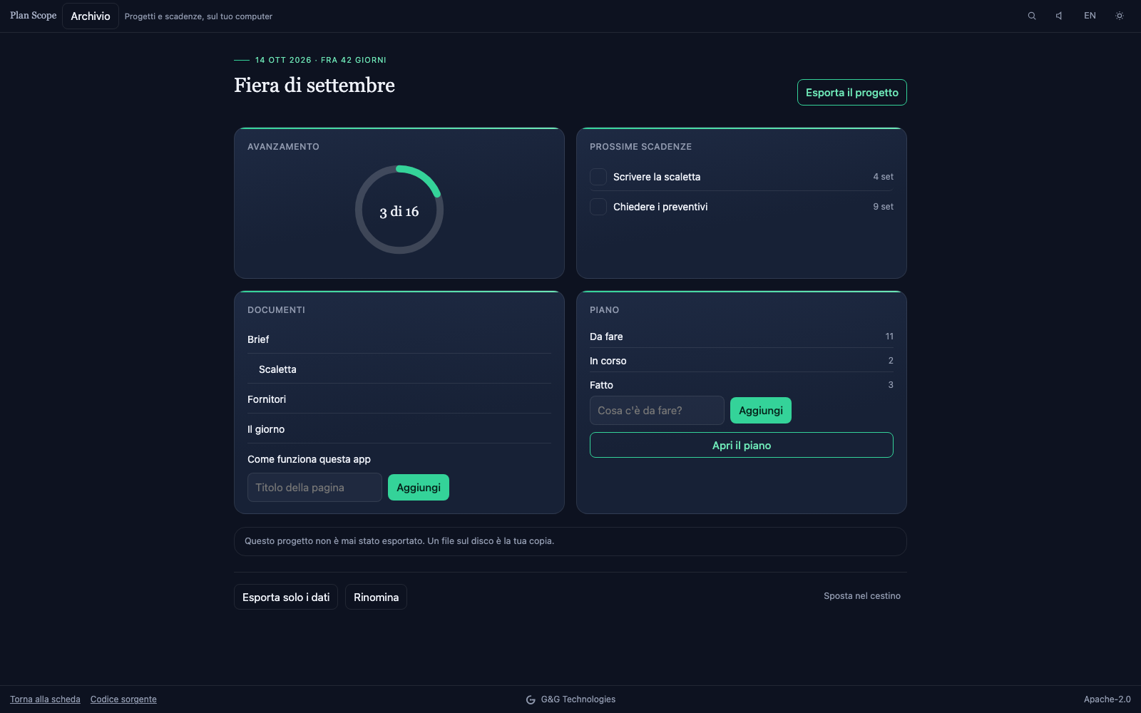 L'interfaccia dell'app, in esecuzione nel browser.