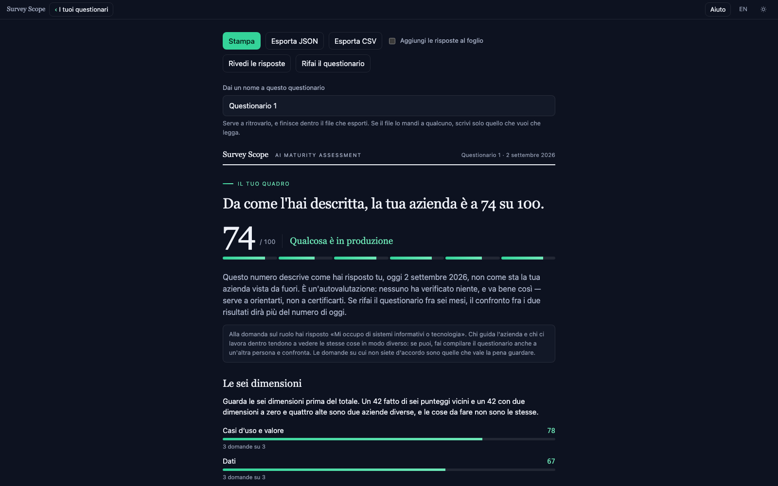 L'interfaccia dell'app, in esecuzione nel browser.